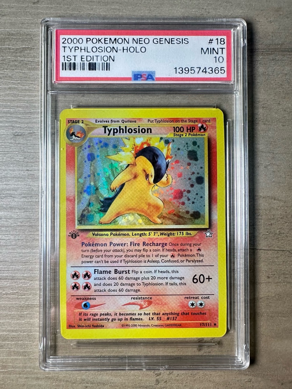 2000 Pokémon Neo Genesis Typhlosion Holo 1st Edition Gem Mint 10 Novelty Card.